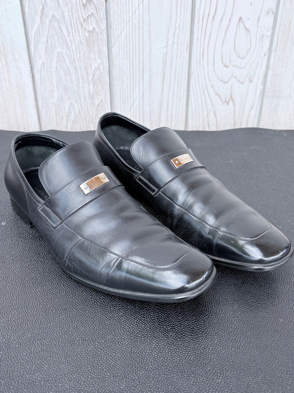 Gucci Black Leather Slip-On Loafers